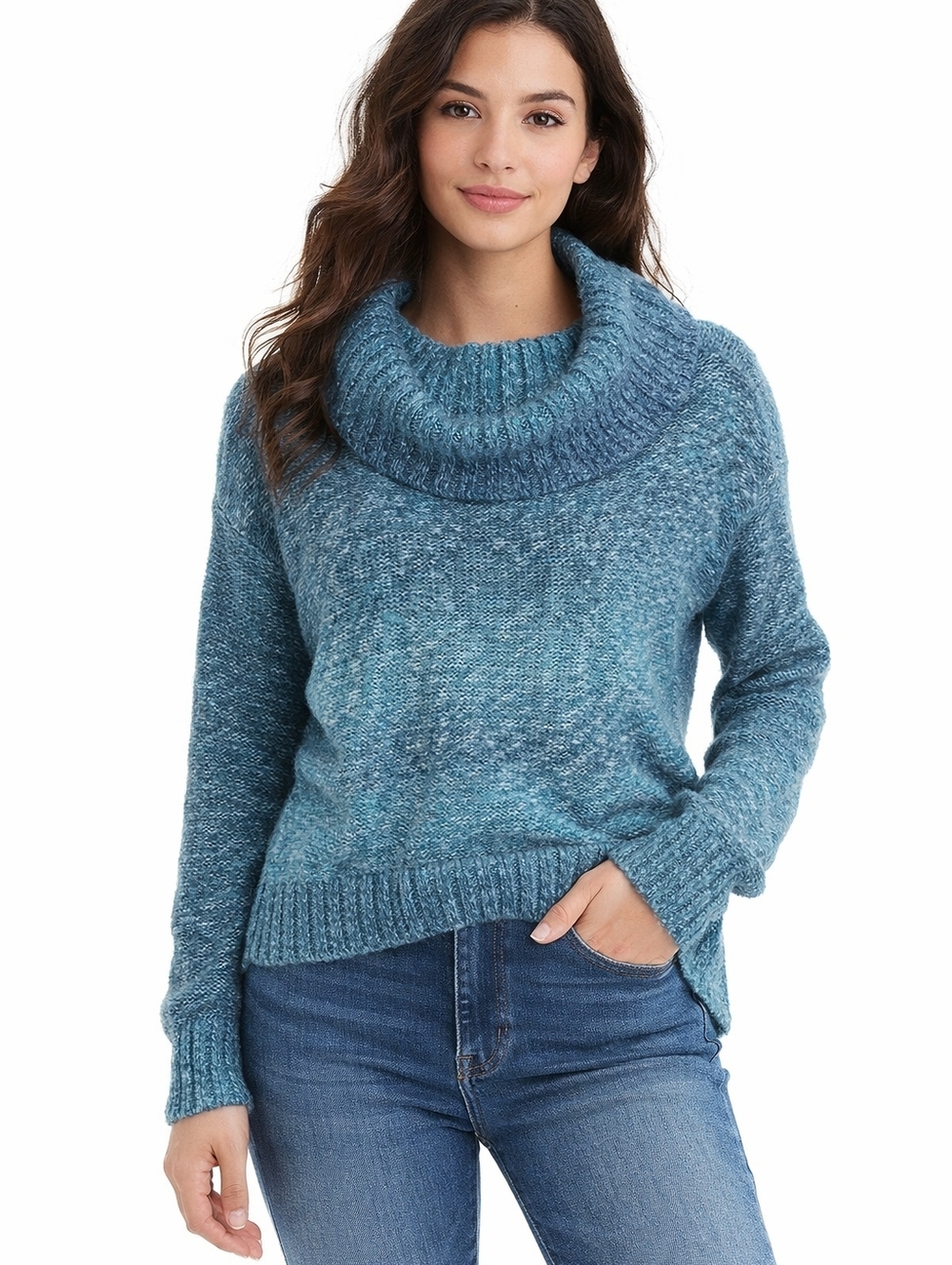 American Eagle Blue Cowl Neck Sweater Cozy Knit Pullover Large